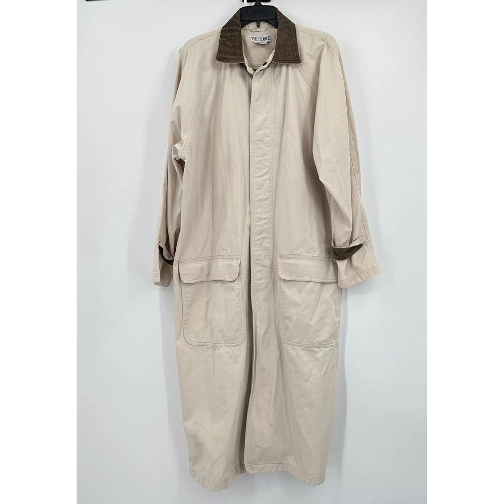 Vintage The Lodge Trench Coat Men's Long‎ Jacket M Cream Outdoor Travel 90s Gorp
